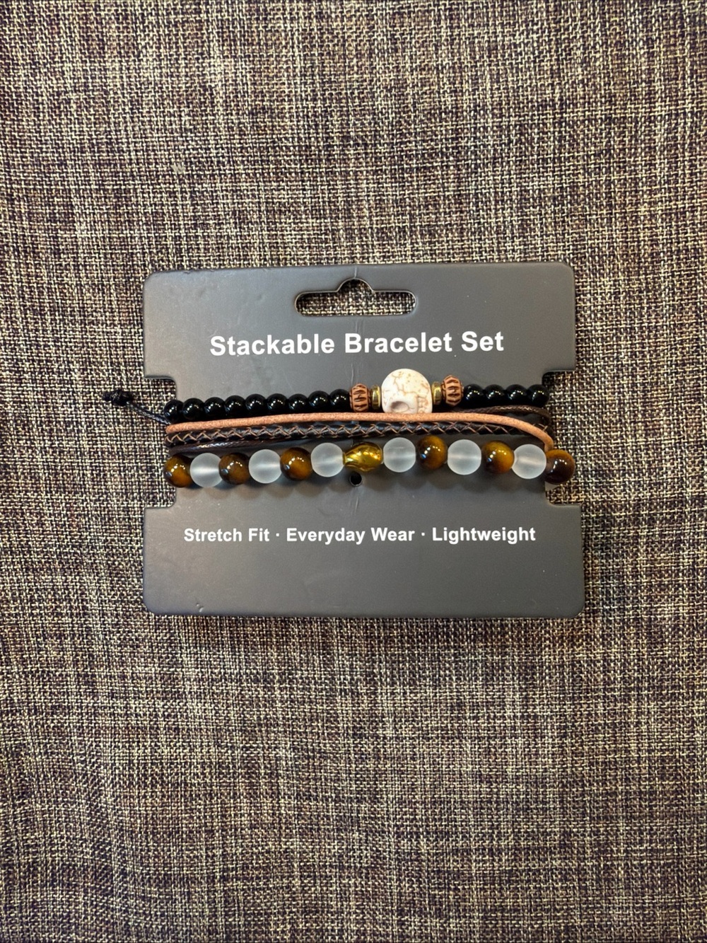 Men's Stackable Three Bracelet Set/Stretch Fit/Lightweight